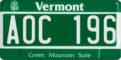 VT license plate AOC196
