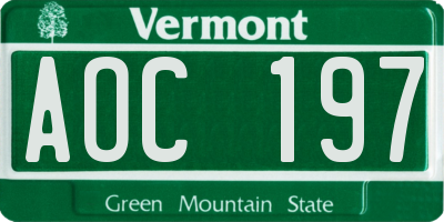 VT license plate AOC197