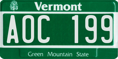 VT license plate AOC199