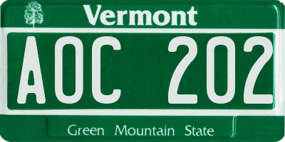 VT license plate AOC202