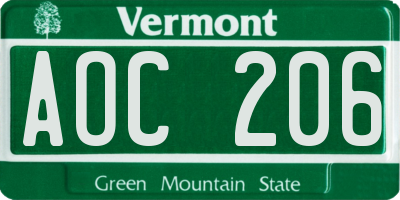 VT license plate AOC206