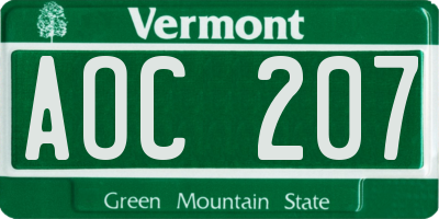VT license plate AOC207