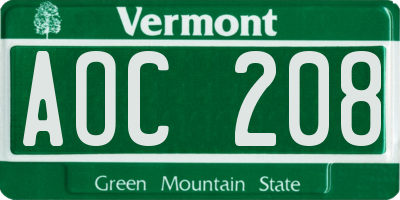 VT license plate AOC208