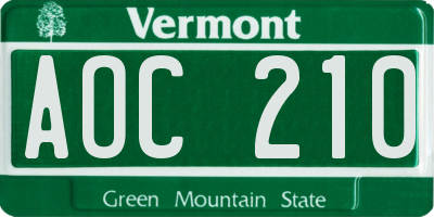 VT license plate AOC210