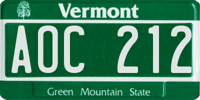 VT license plate AOC212