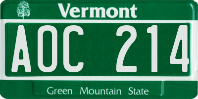 VT license plate AOC214