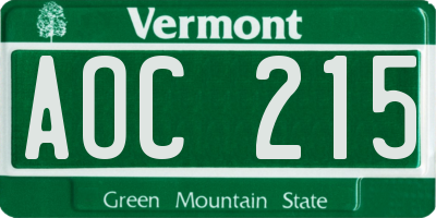 VT license plate AOC215