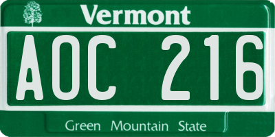 VT license plate AOC216