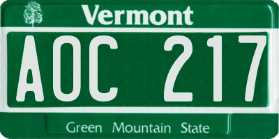 VT license plate AOC217
