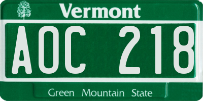 VT license plate AOC218
