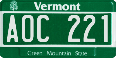 VT license plate AOC221