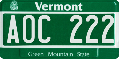 VT license plate AOC222