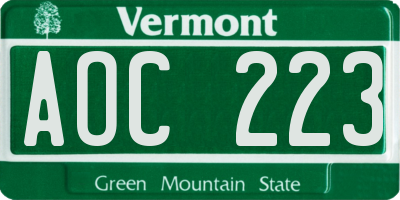 VT license plate AOC223