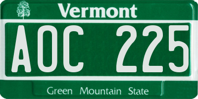 VT license plate AOC225