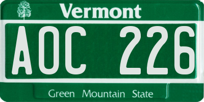 VT license plate AOC226