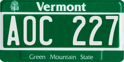 VT license plate AOC227
