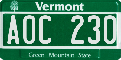 VT license plate AOC230