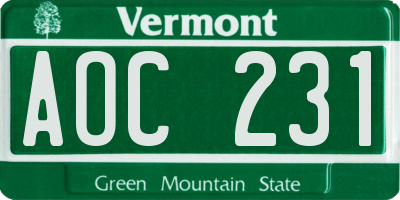 VT license plate AOC231