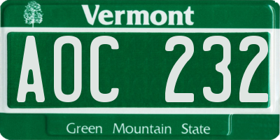 VT license plate AOC232
