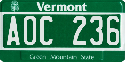 VT license plate AOC236