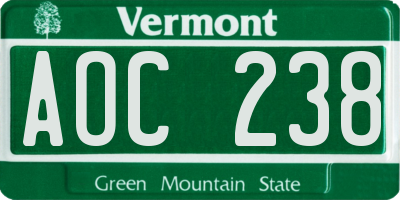 VT license plate AOC238
