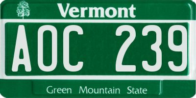 VT license plate AOC239