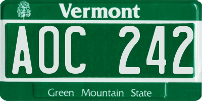 VT license plate AOC242