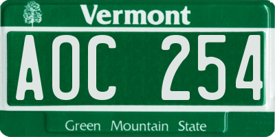 VT license plate AOC254