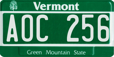 VT license plate AOC256