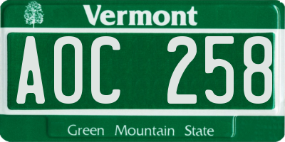 VT license plate AOC258