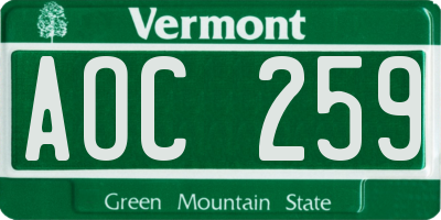 VT license plate AOC259