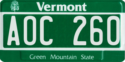 VT license plate AOC260