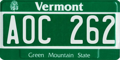 VT license plate AOC262