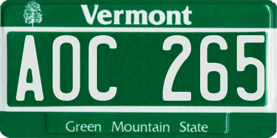 VT license plate AOC265