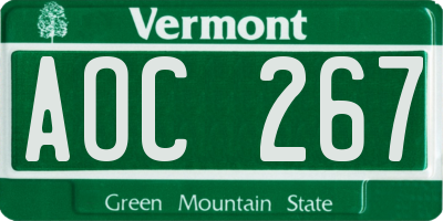 VT license plate AOC267