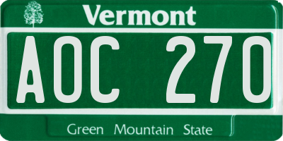 VT license plate AOC270