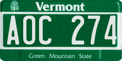 VT license plate AOC274