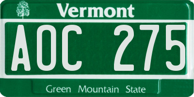 VT license plate AOC275