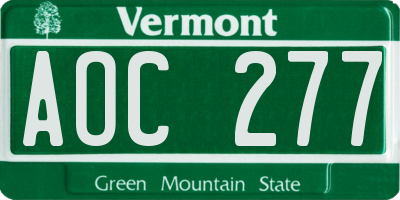 VT license plate AOC277