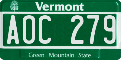 VT license plate AOC279