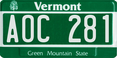 VT license plate AOC281