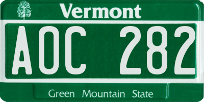 VT license plate AOC282