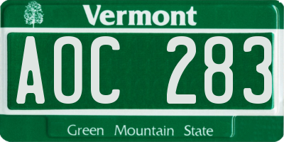 VT license plate AOC283