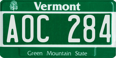 VT license plate AOC284