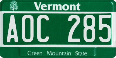 VT license plate AOC285