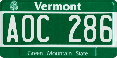VT license plate AOC286