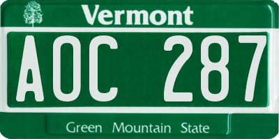 VT license plate AOC287