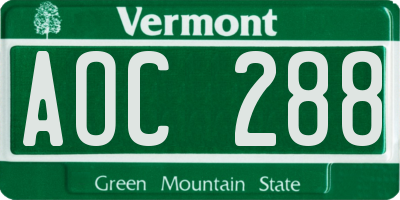 VT license plate AOC288