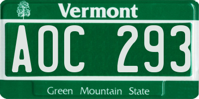 VT license plate AOC293