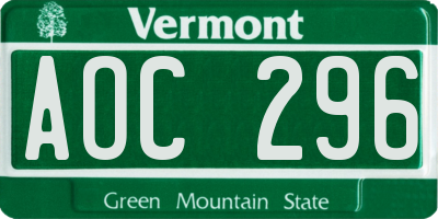 VT license plate AOC296
